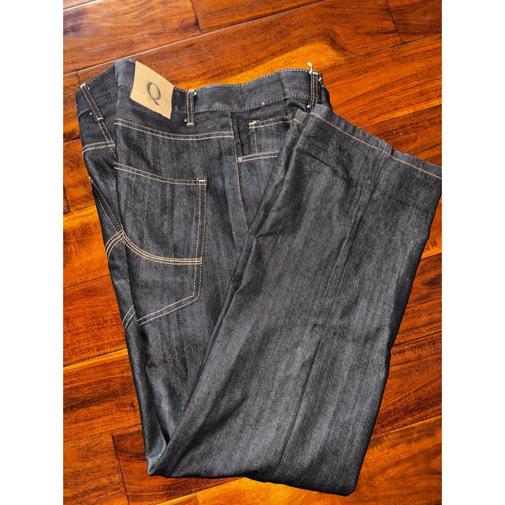 Qruel Vintage Mens Dark Wash Straight Leg Denim Jeans 100% Cotton Indigo 42x32